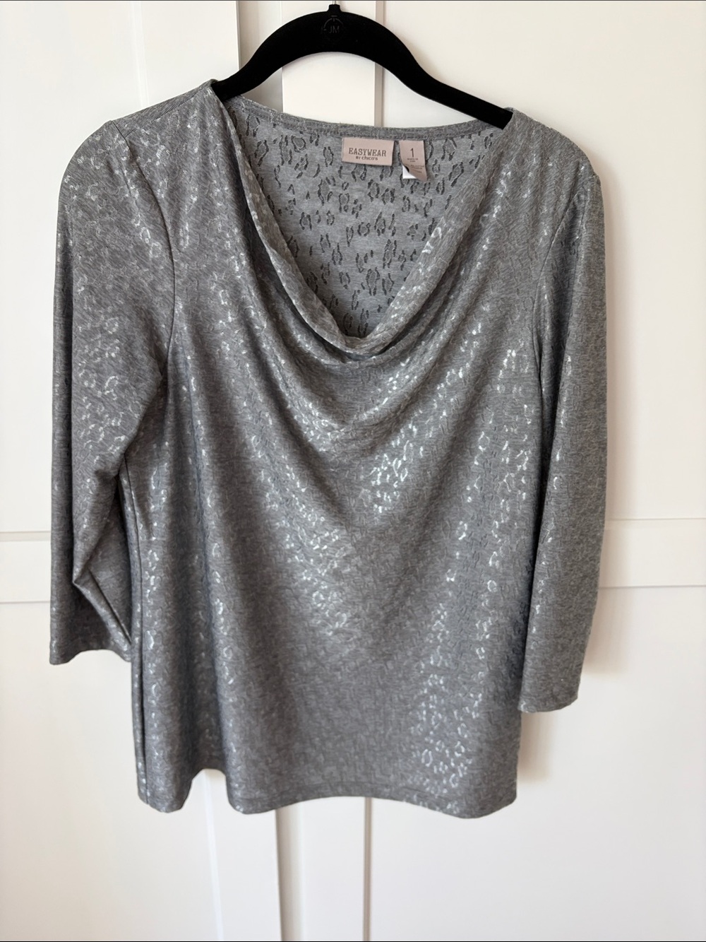 Chico’s Easywear Women's Silver Draped Neck Top